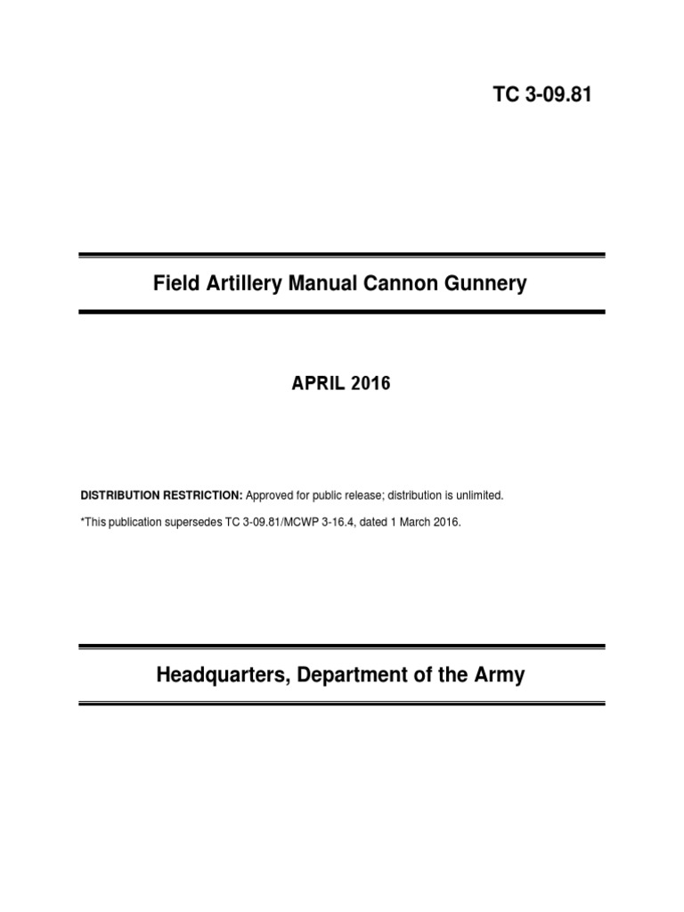 TC 309.81 Field Artillery Manual Cannon Gunnery (2016) PDF