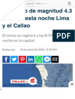 Un Sismo de Magnitud 4.3 Sacudió Esta Noche Lima y El Callao RPP Noticias