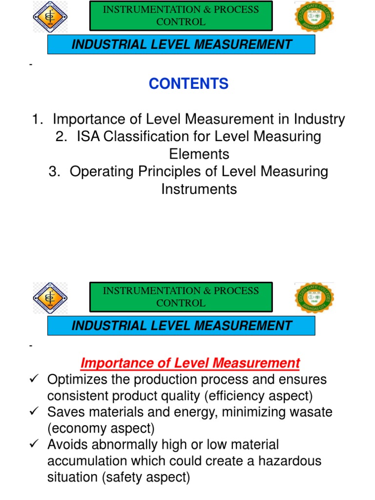 Importance of Level Measurement in Industry 2. ISA Classification For