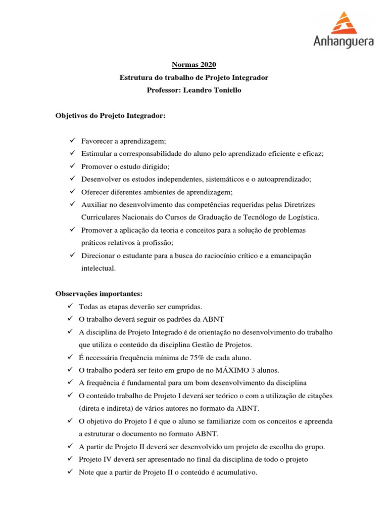Estrutura do Projeto Integrador 2020 | PDF | Aprendizado | Gestão de ...