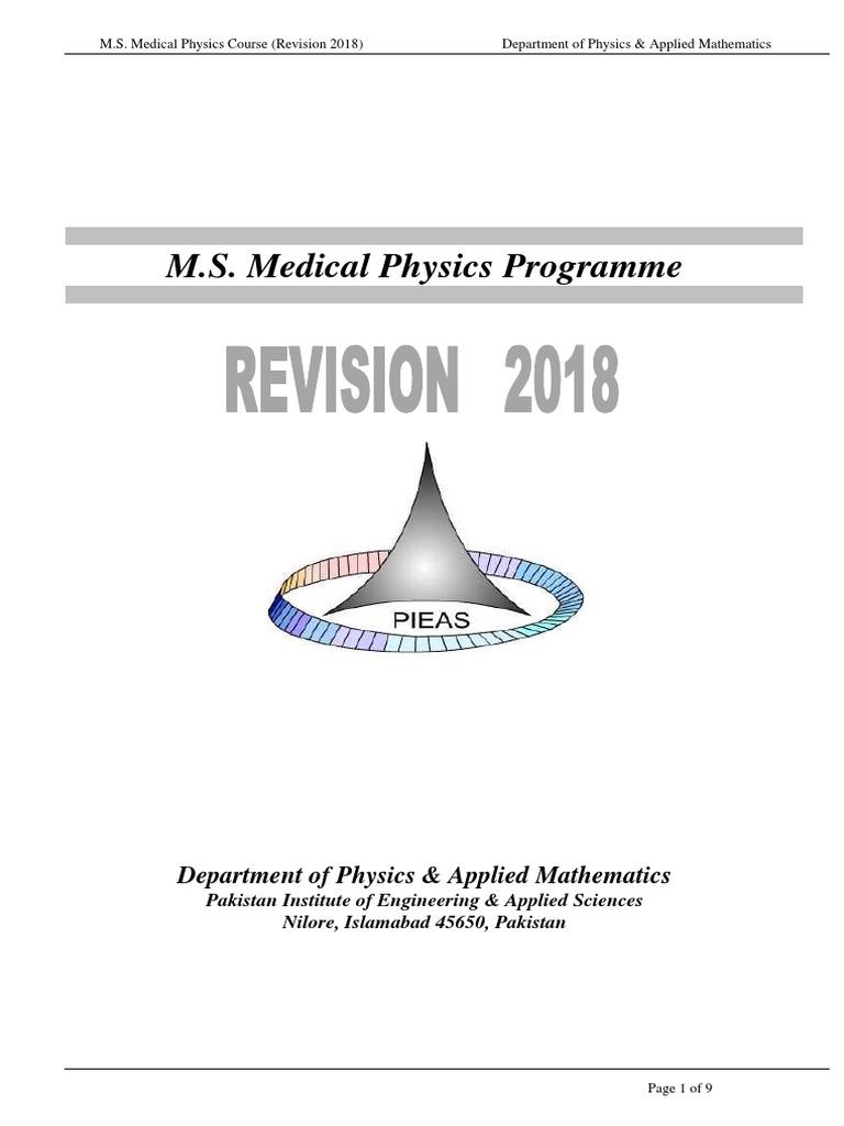 M s medical physics programme department of physics applied