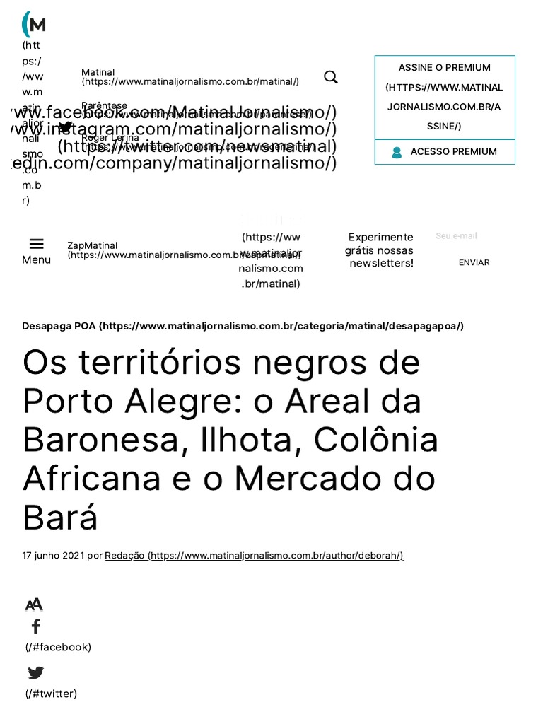 Os territórios negros de Porto Alegre: o Areal da Baronesa, Ilhota, Colônia  Africana e o Mercado do Bará - Desapaga POA