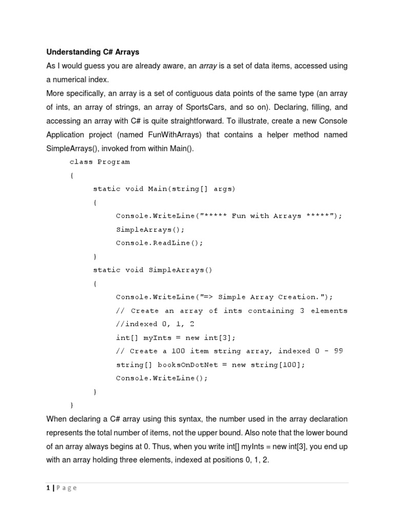C# Arrays: Creation and Usage Guide | PDF | C Sharp (Programming ...