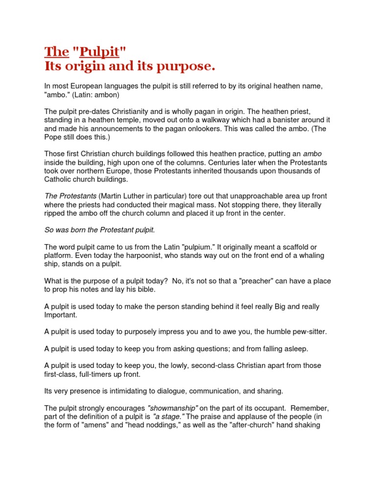 The Pulpit: Origins and Modern Purpose | PDF | Pulpit | Paganism