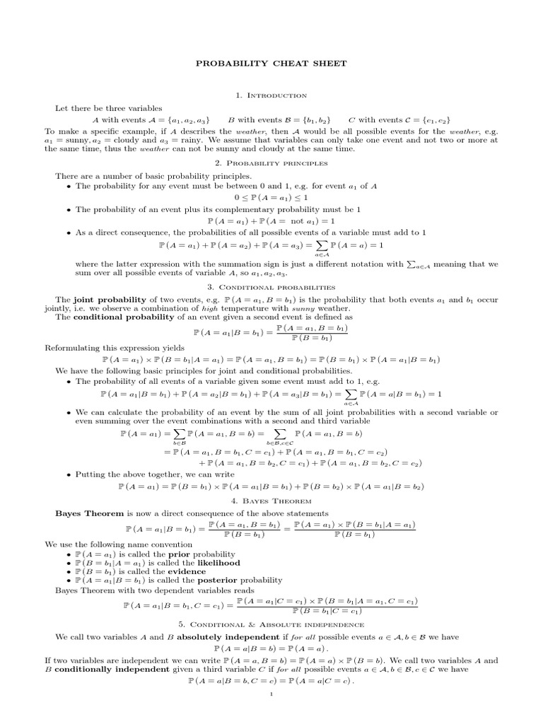 Probability Cheat Sheet | PDF | Probability | Probability And Statistics