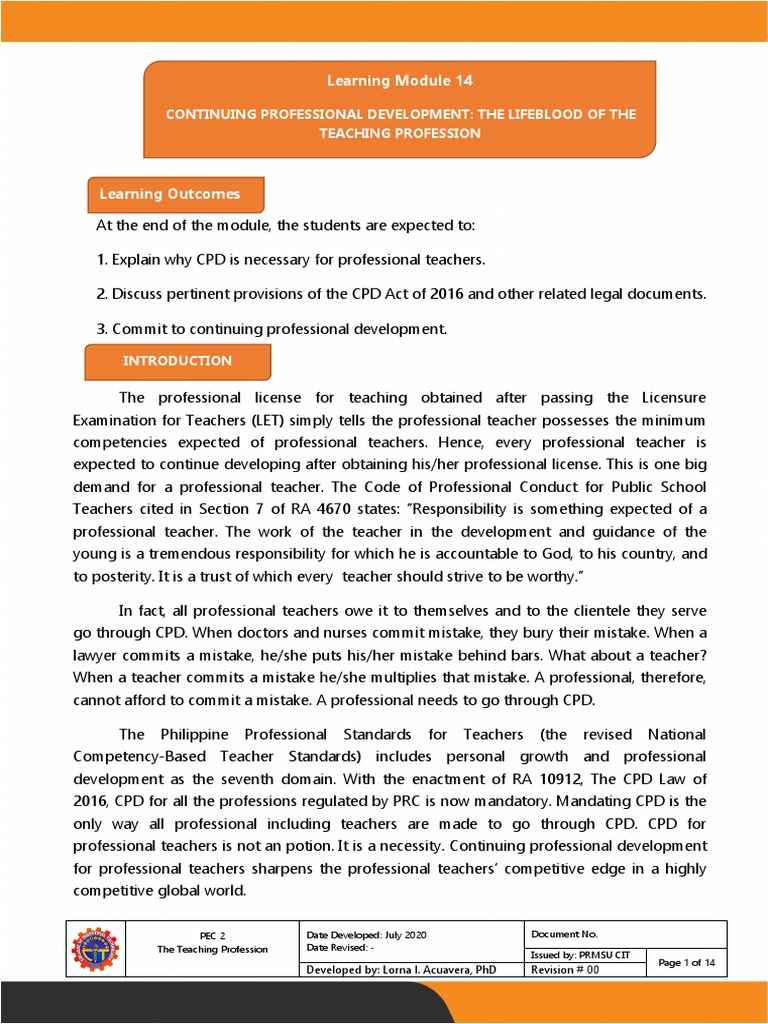 Cpd Lifeblood Of Teaching Profession Pdf Teachers Academic Degree