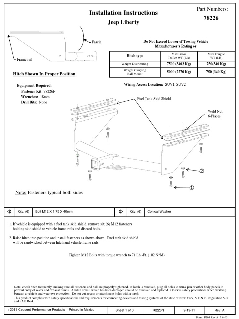 Jeep Liberty Hitch Installation Guide | PDF | Vehicles | Manufactured Goods