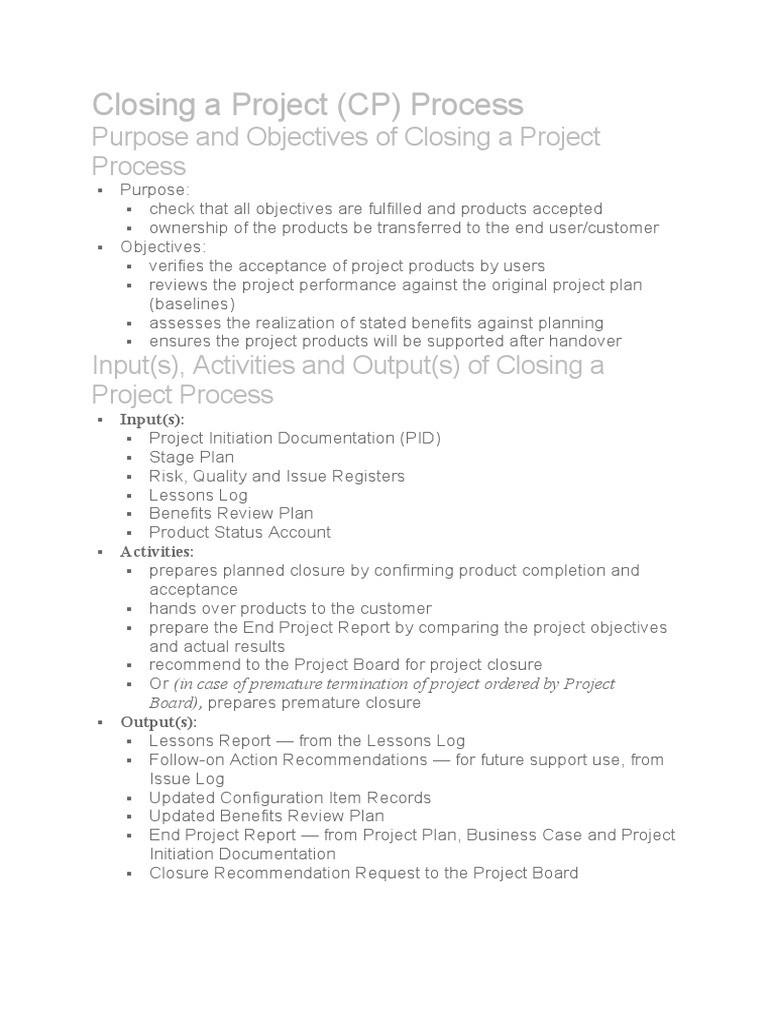 Closing a Project Process Overview | PDF