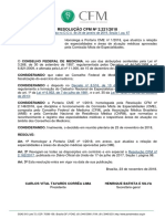 Resolução CFM #2221 de 2018 - Especialidades Médicas Reconhecidas Pelo CFM