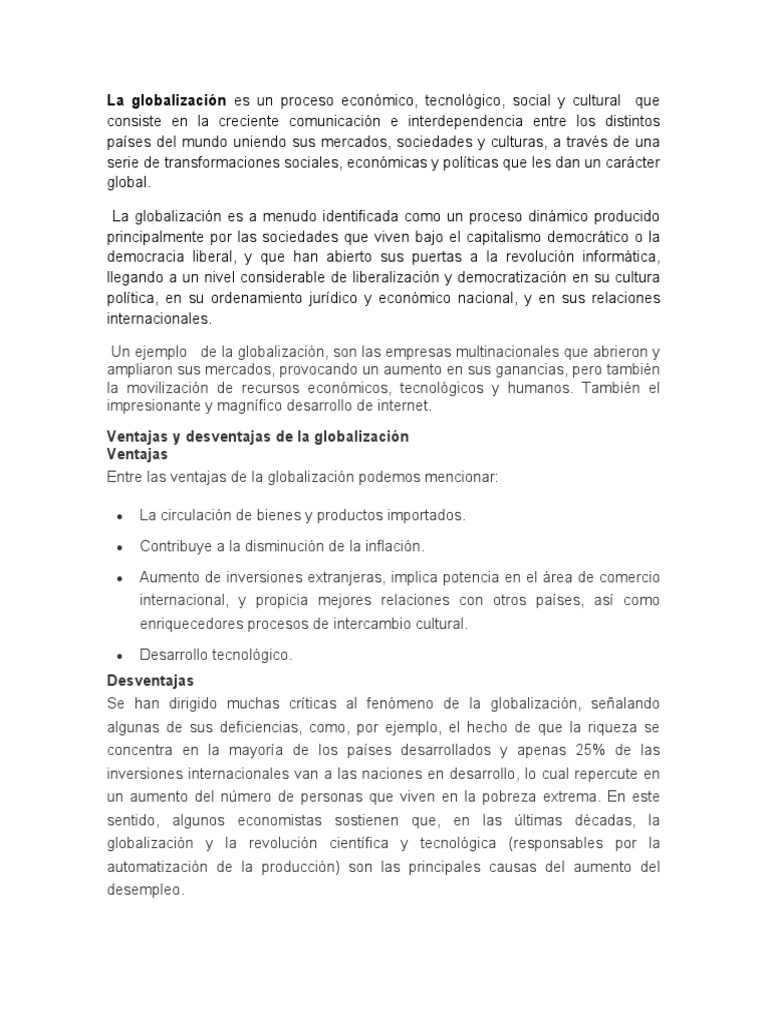 Ventajas y desventajas de la globalización | PDF | Globalización ...