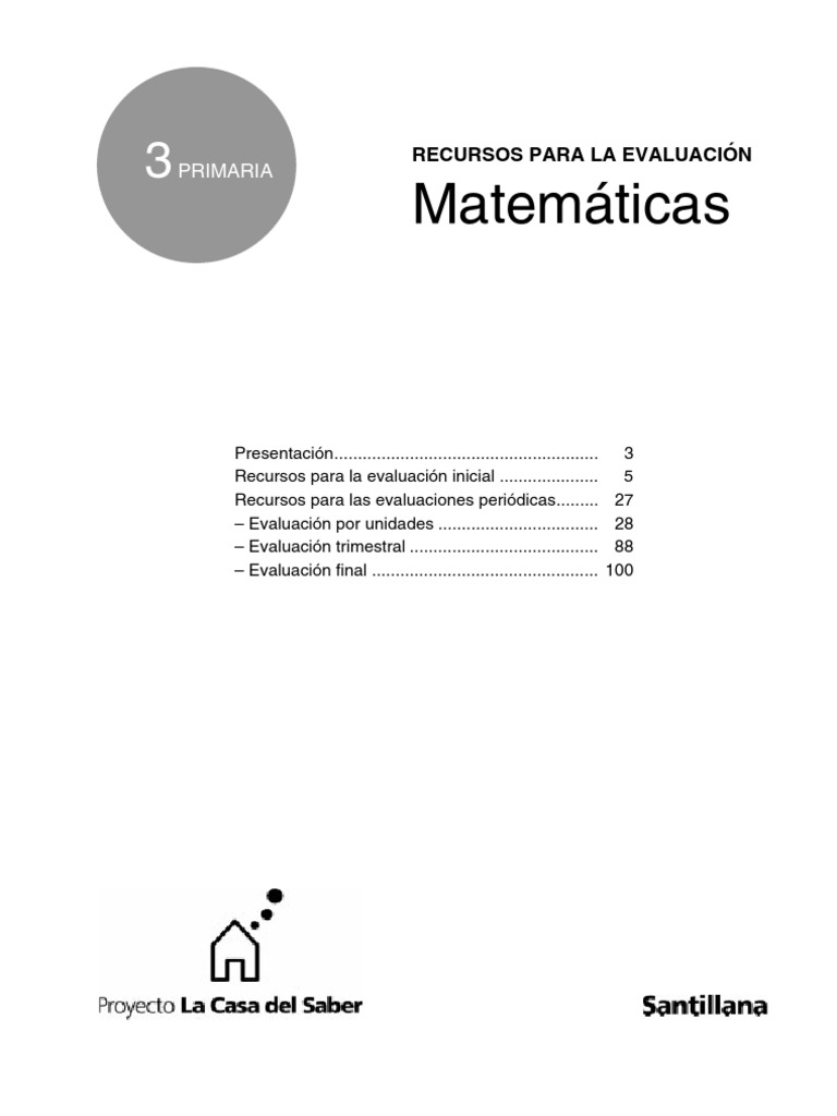 Recursos para La Evaluacion Matematicas 3 Primaria Santillana | PDF