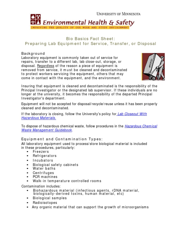 Fact Sheet Equipment Decontamination PDF Laboratories Waste