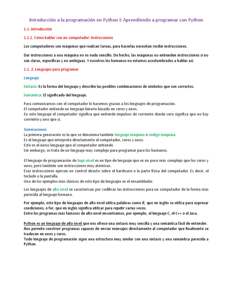 Introducción a Python: Instrucciones Básicas | PDF | Lenguaje de ...