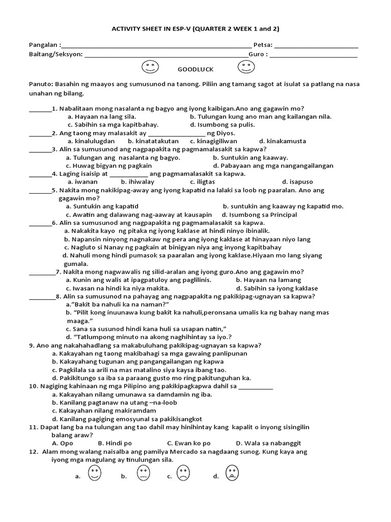 EsP 2nd Quarter Week 1 and 2 (Activity Sheet) | PDF