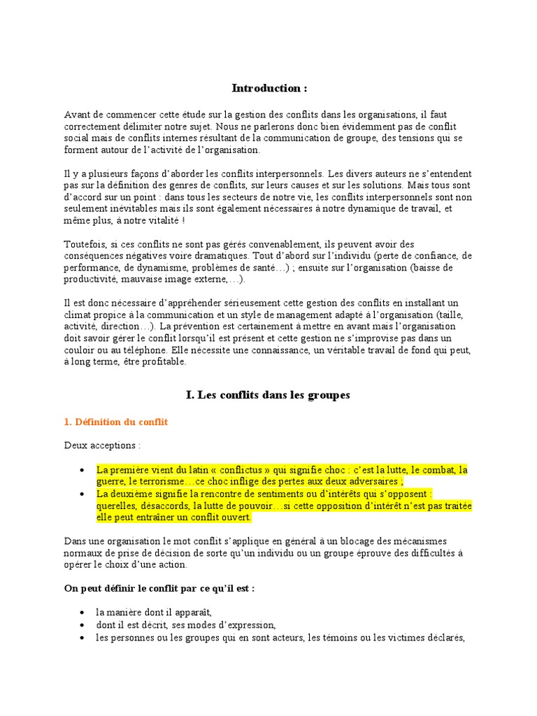 Gestion des conflits en entreprise | PDF | Résolution de conflit ...
