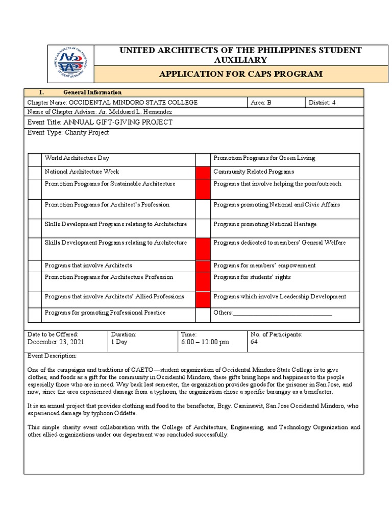 United Architects of The Philippines Student Auxiliary Application For
