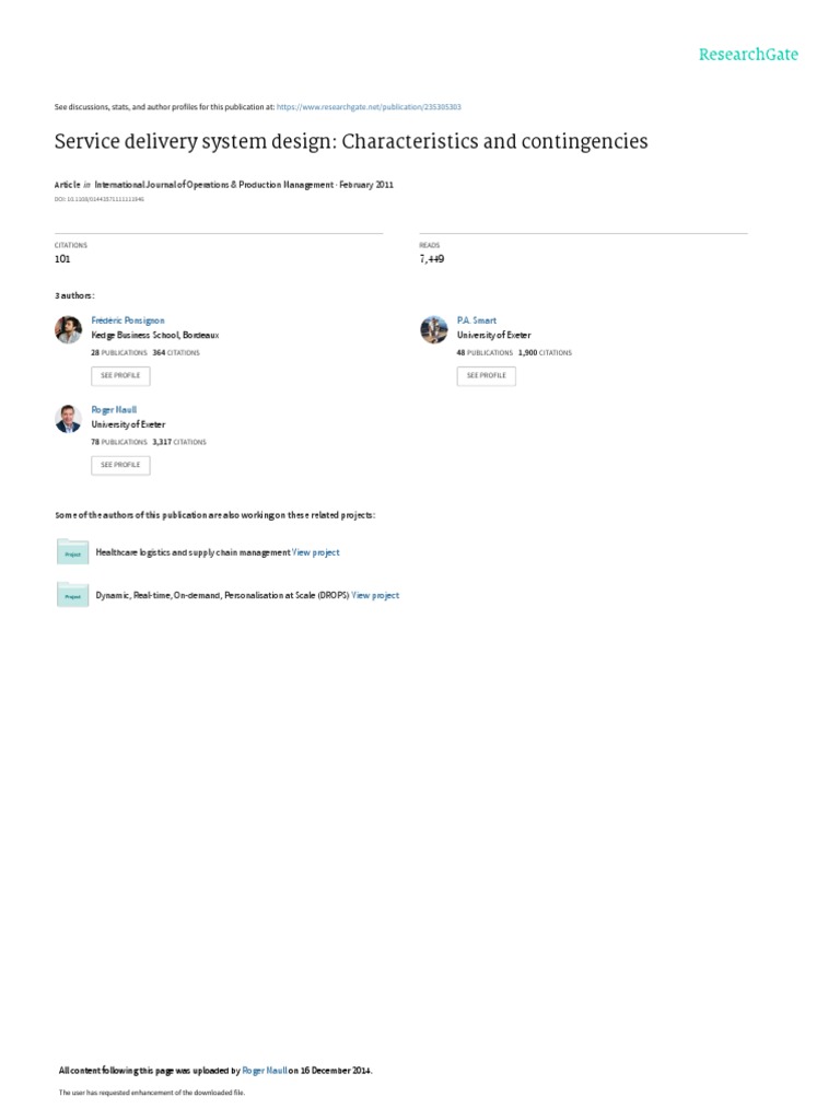 Service Delivery System Design Insights | PDF | Sales | Data