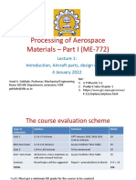 Processing of Aerospace Materials - Part I (ME-772) : Introduction, Aircraft Parts, Design Criteria 4 January 2022