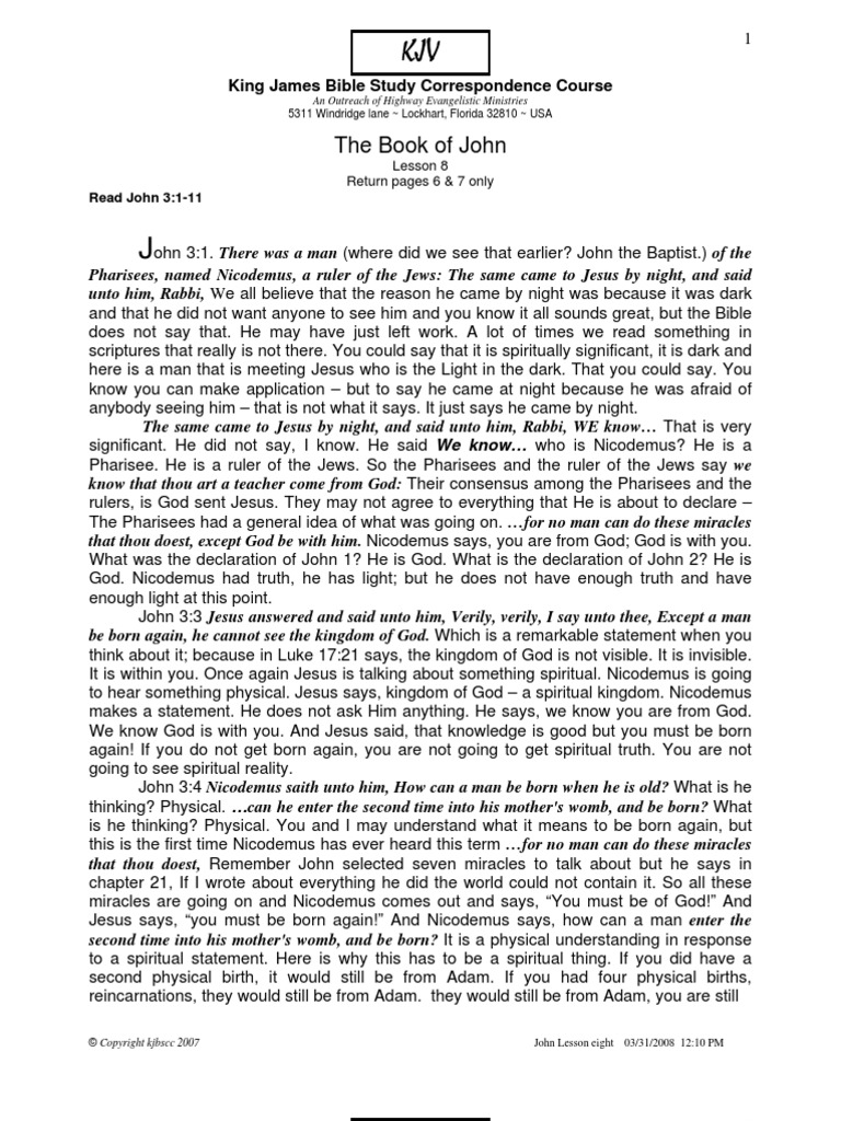 The Book of John: King James Bible Study Correspondence Course | PDF ...
