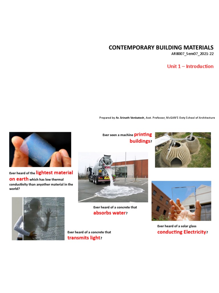 Unit 1 - Contemporary Building Materials Introduction | PDF | Concrete ...