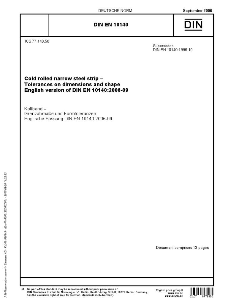 En 10140 | PDF | Engineering Tolerance | Mechanical Engineering