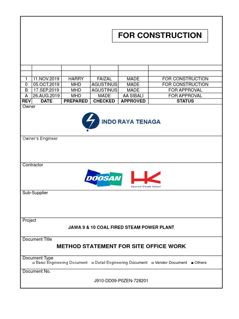 Method Statement for Site Office Work | PDF | Concrete | Safety