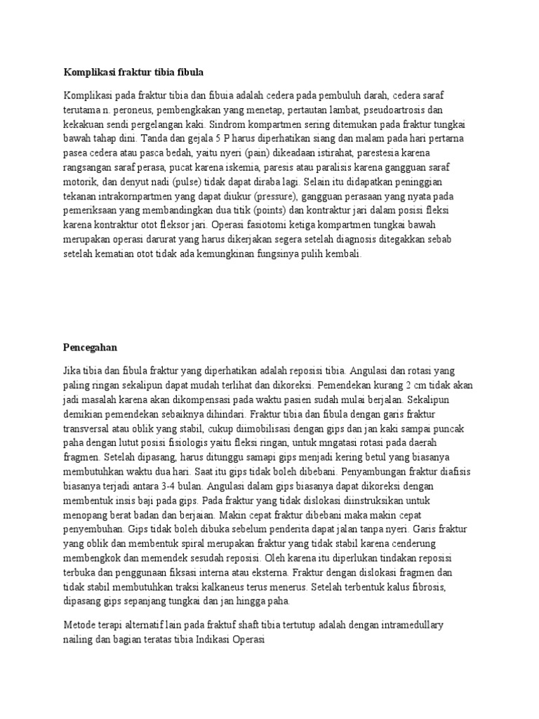 Komplikasi Dan Pencegahan Fraktur Tibia Fibula | PDF