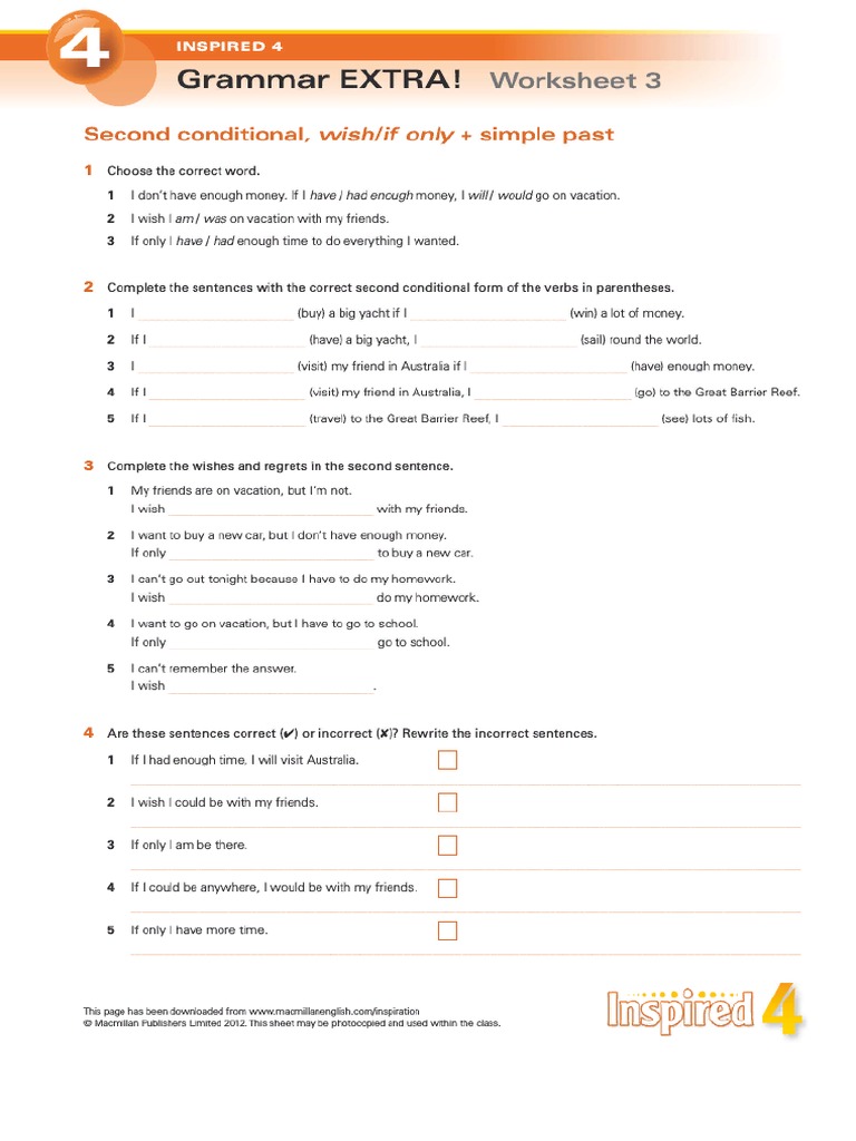 Grammar-EXTRA Inspired 4 Unit 4 Second Conditional Wish | PDF