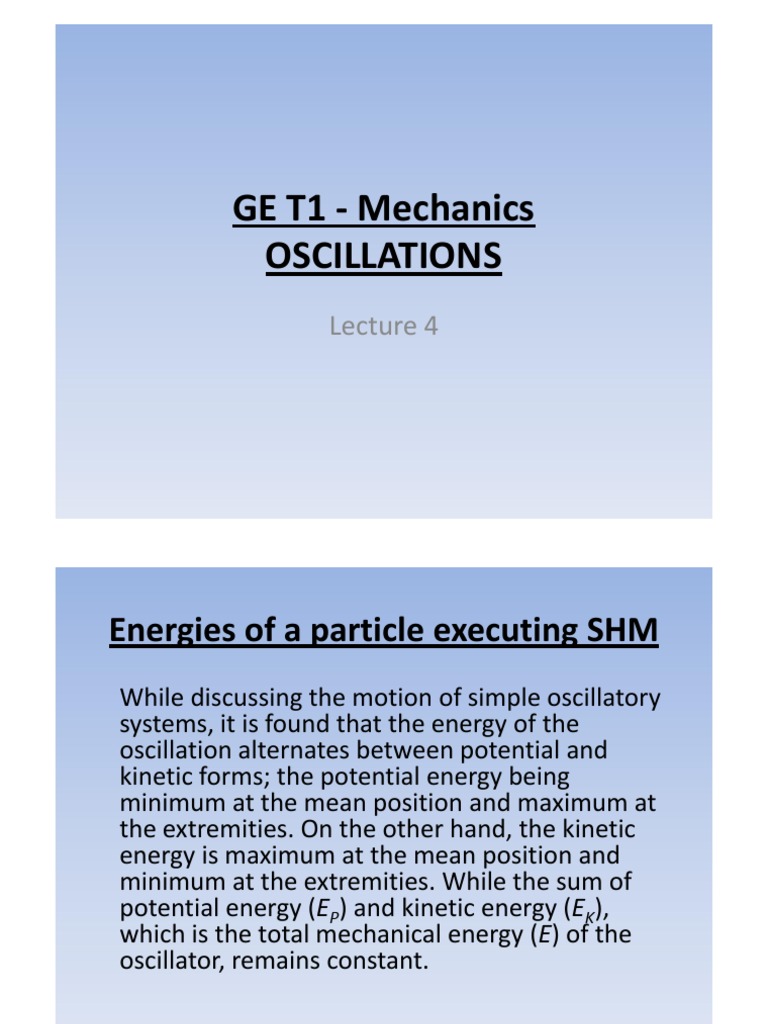 Ge T1 Mechanics Oscillations Oscillations Pdf Kinetic Energy