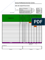 Colegio Técnico Profesional de San Carlos Tabla de Especificaciones
