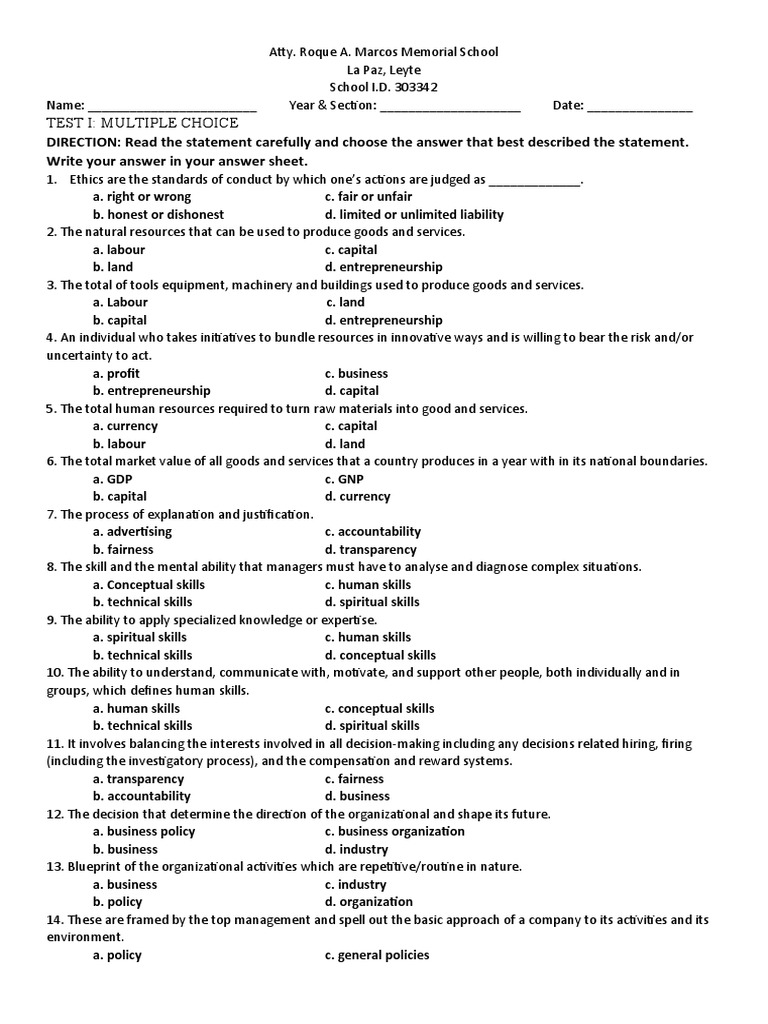 DIRECTION Read The Statement Carefully and Choose The Answer That Best