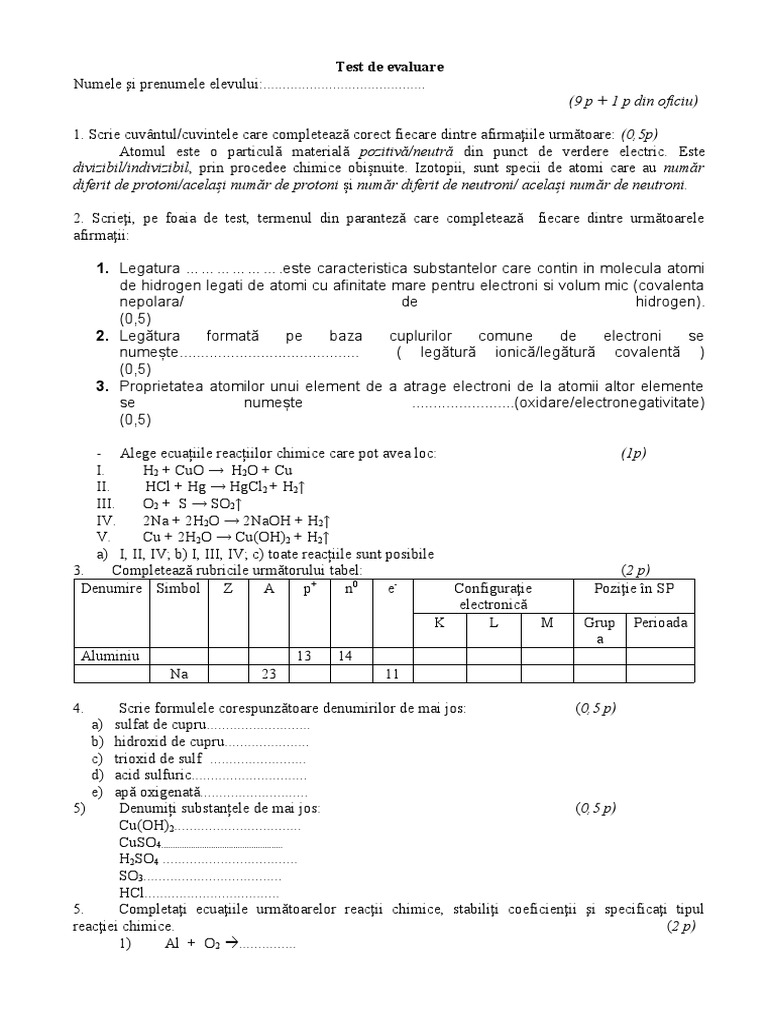 Test Initial Chim Cl.a Ixa | PDF