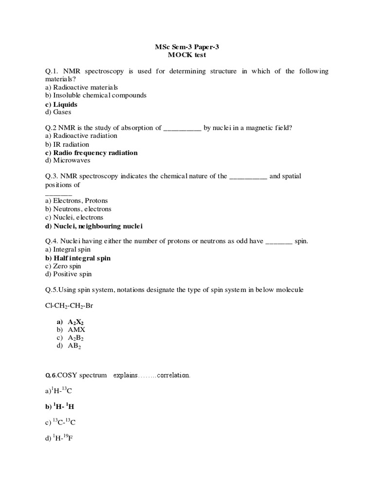 MSC II SEM III Natural Product and Spectroscopy MOCK TEST PDF