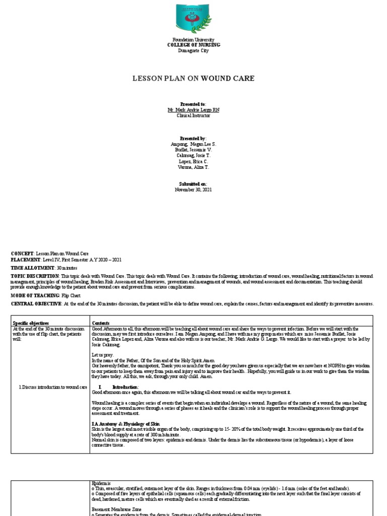 Lesson Plan on Wound Care Providing Students with a Comprehensive