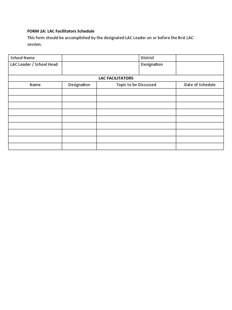 Form 2. LAC Facilitator Information Sheet | PDF
