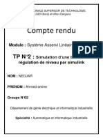 Compte Rendu: Module: Système Asservi Linéaire Et Continu Simulation D'une Boucle de Régulation de Niveau Par Simulink