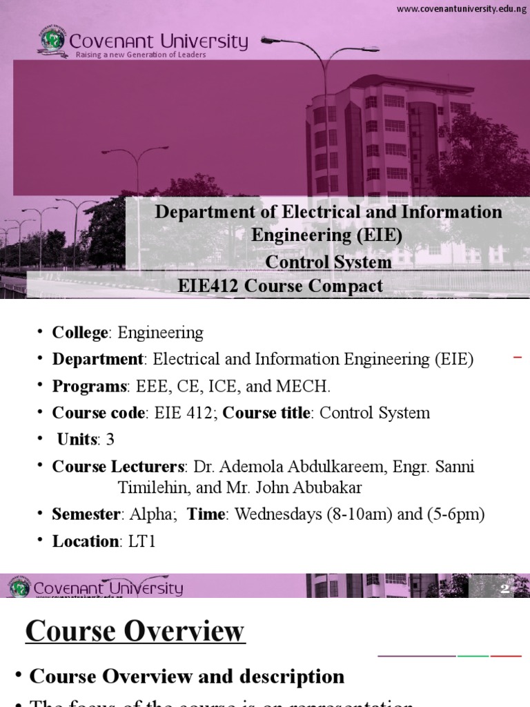 Control Systems Course Overview EIE412 | PDF | Cybernetics | Electrical ...