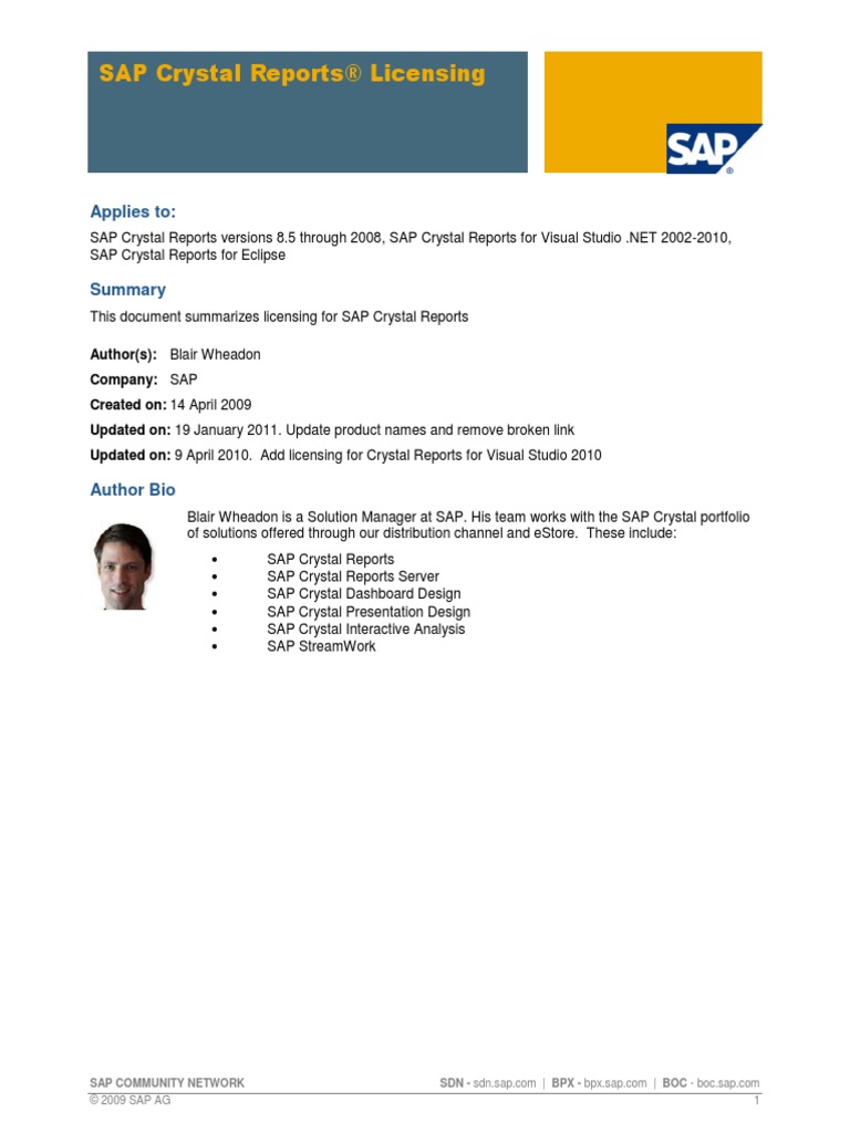 SAP Crystal Reports® Licensing: Applies To | PDF | Remote Desktop ...