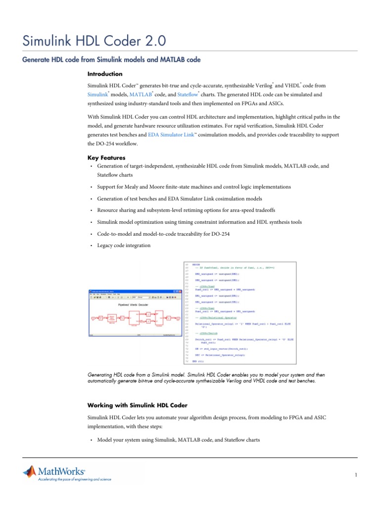 Simulink HDL Coder 2.0: Generate HDL Code From Simulink Models and ...