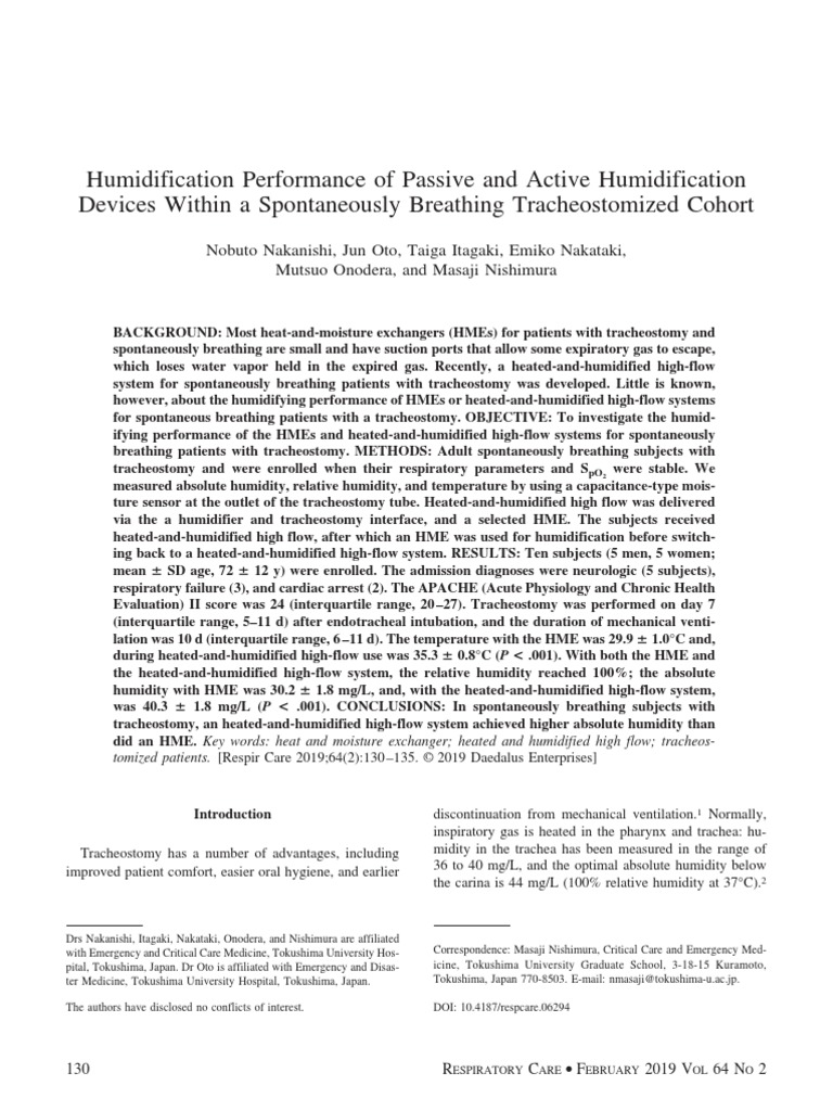 Humidification Perrformance of Passive and Active Humidification