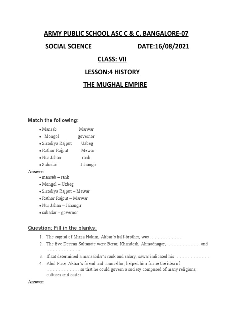 The Mughal Empire Notes | PDF | Mughal Empire | South Asia