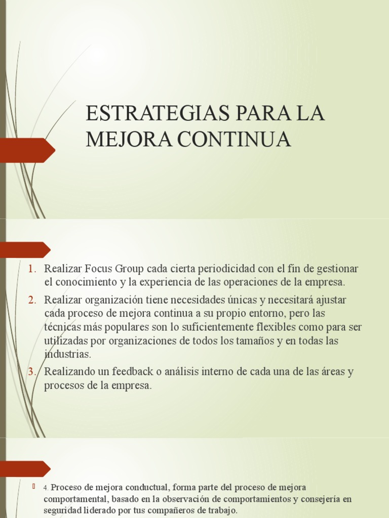 Estrategias para la Mejora Continua Empresarial | PDF