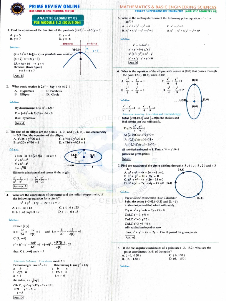 5.2 Analytic Geometry 02 Solutions | PDF | Ellipse | Algebraic Geometry