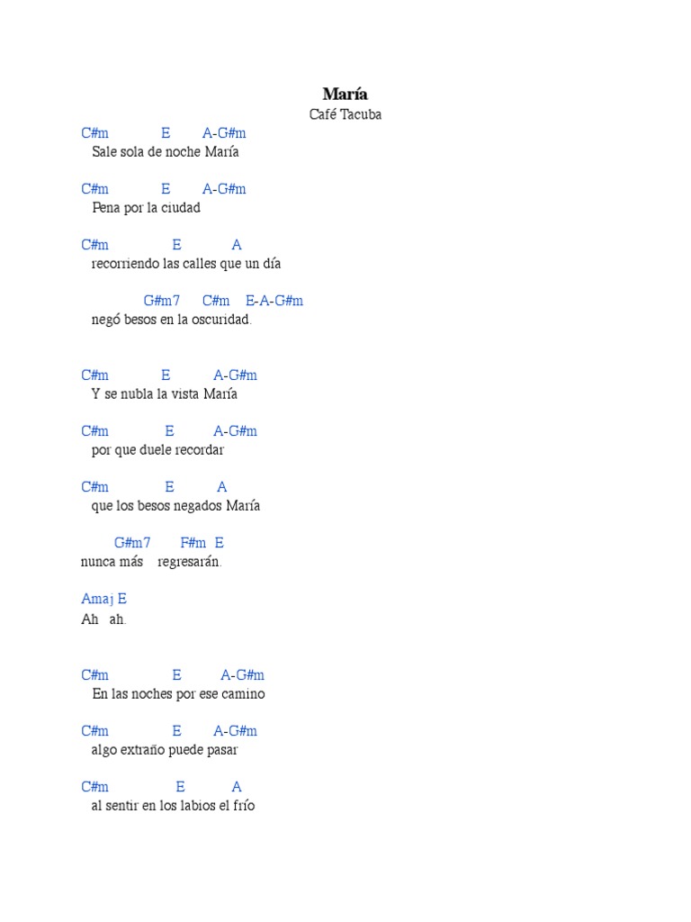 Letra Café Tacuba María PDF