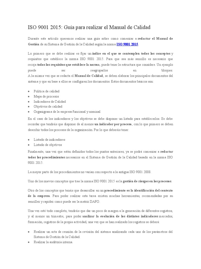 ISO 9001 2015 Guia para Manual SG | PDF | Calidad (comercial) | Gestión ...