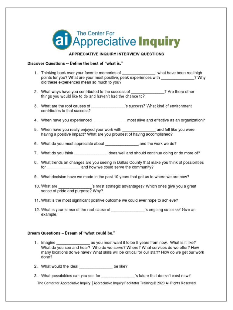Appreciative Inquiry Interview Questions PDF Business Cognition