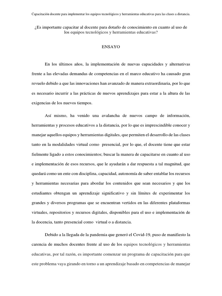 Importancia De La Capacitación Docente En Tecnología Educativa Pdf