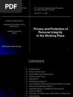 Privacy and Protection of Personal Integrity in The Working Place