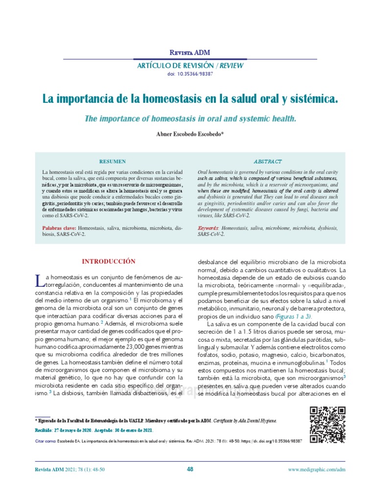 La Importancia de La Homeostasis en La Salud Oral y Sistémica | PDF ...