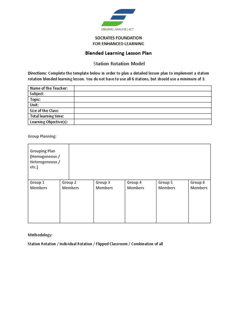 Blended Learning Station Rotation Plan | PDF | Lesson Plan | Learning